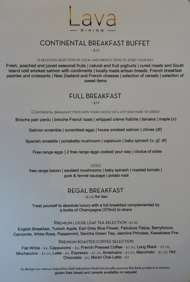 Sofitel Auckland Breakfast Buffet Menu