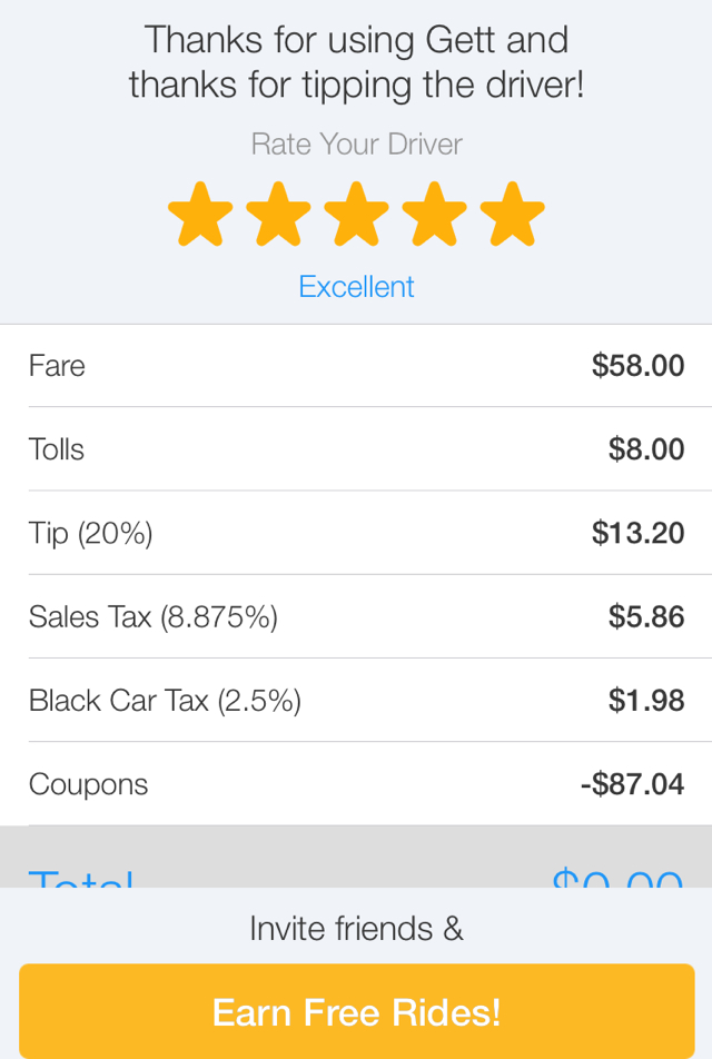 Gett: $87 from JFK Airport to NYC Including Tax and 20% Tip