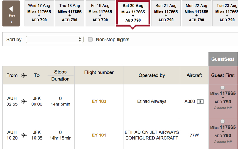 Etihad First Apartment A380 Award Space Abu Dhabi to NYC JFK