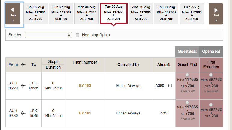 Etihad A380 First Apartment: 3 Award Seats 