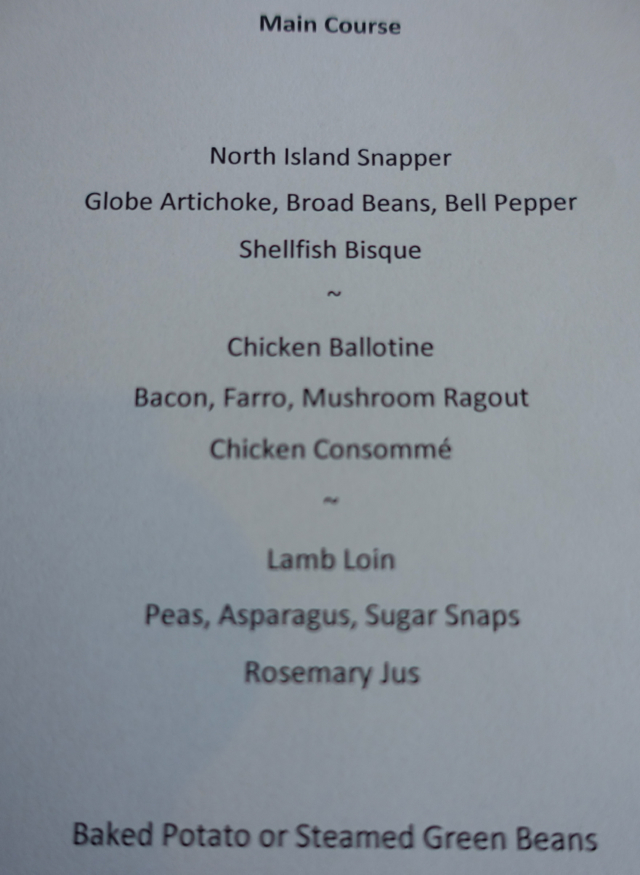 Matakauri Lodge Dinner Menu