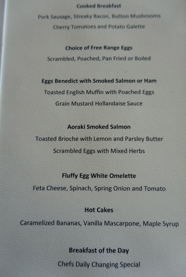 Breakfast Menu, Matakauri Lodge New Zealand Review