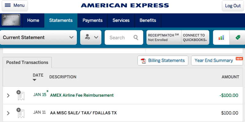 AMEX Airline Fee Credit Posted