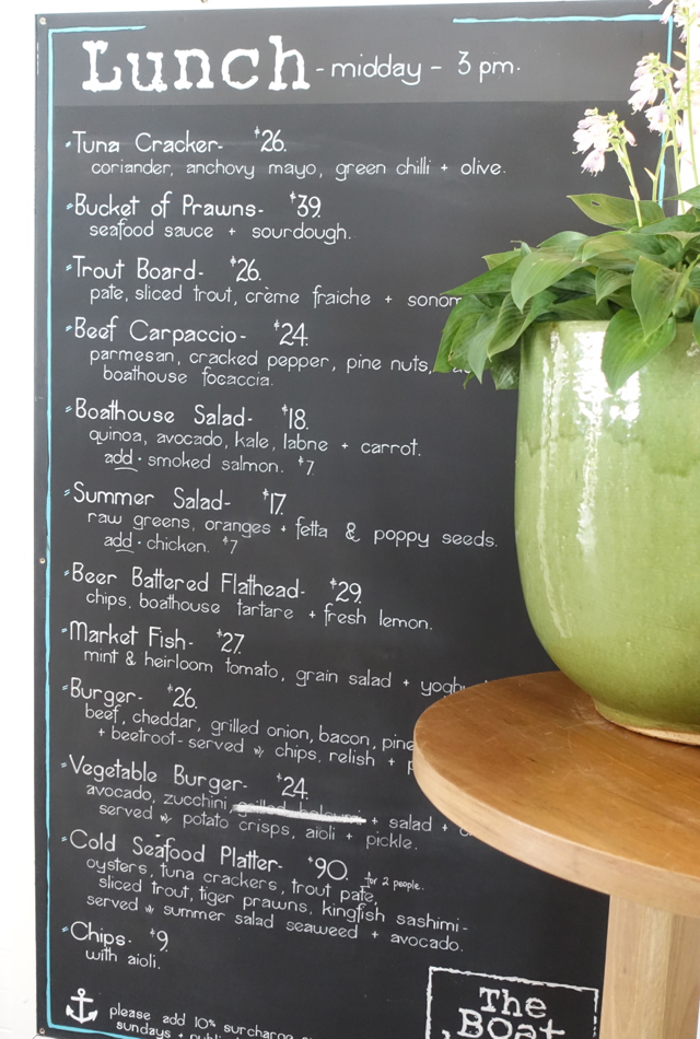 Lunch Menu, The Boathouse Palm Beach Australia