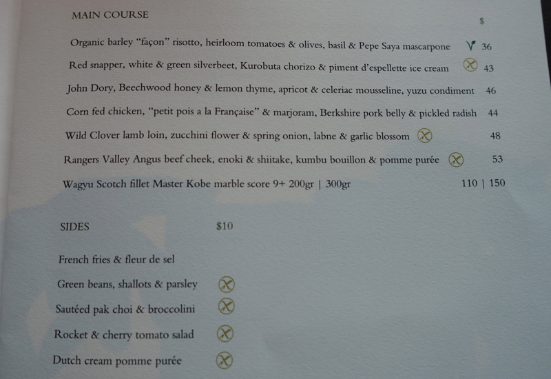 Menu, The Dining Room, Park Hyatt Sydney Review