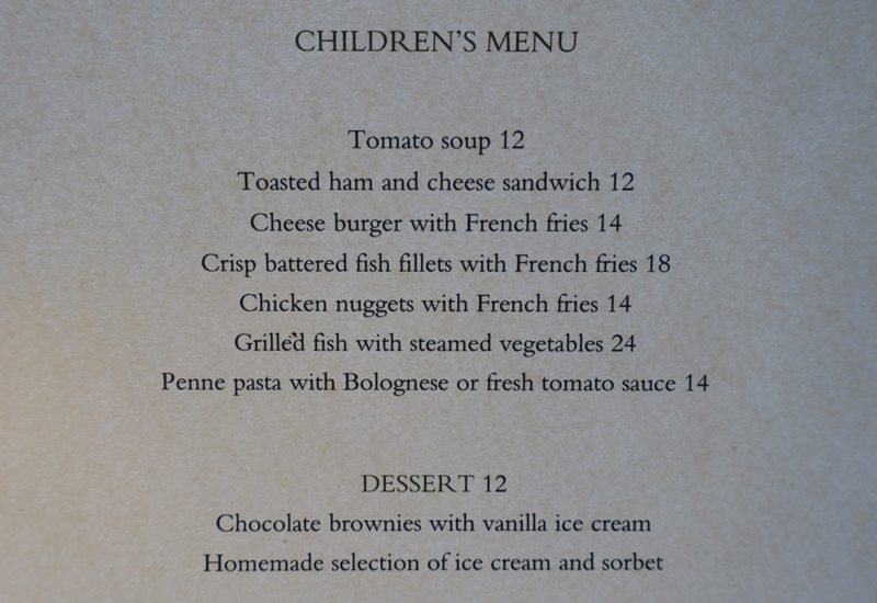 Kids' Menu, Park Hyatt Sydney