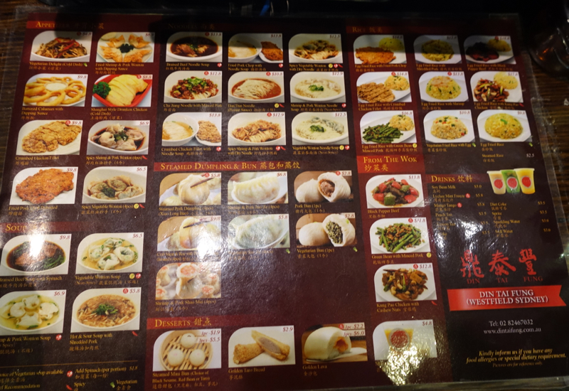 Din Tai Fung Picture Menu Sydney Review