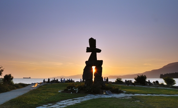 Olympic symbol Inukshuk at English Bay, Vancouver