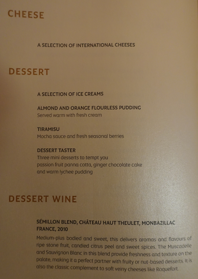 Dessert Menu, Etihad First Apartment Sydney to Abu Dhabi