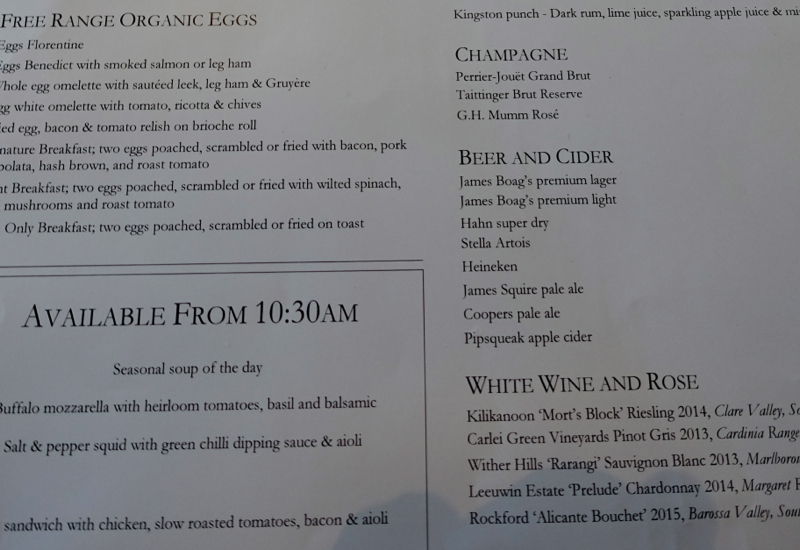 Breakfast Menu by Neil Perry, Qantas First Class Lounge Sydney Review