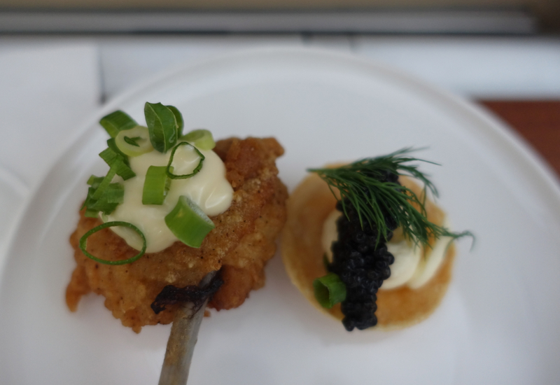 Chicken Wing and Caviar Tartlet, Qantas A380 First Class Review