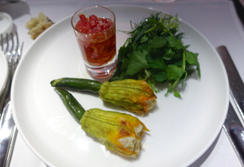 Zucchini Blossoms Stuffed with Crab, Qantas First Class Review