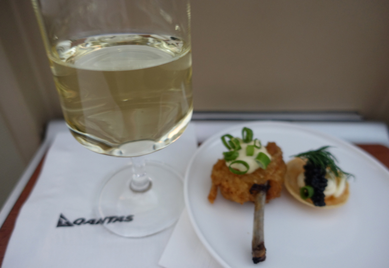 Riesling and Canapes, Qantas A380 First Class SYD-LAX Review