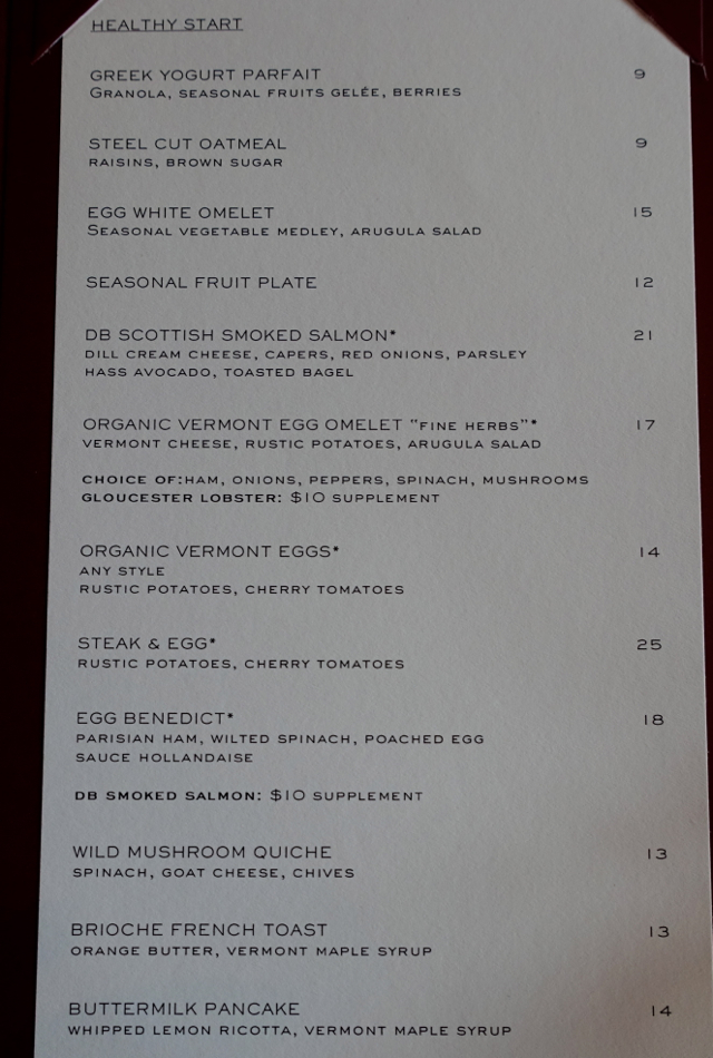 Bar Boulud Breakfast Menu, Mandarin Oriental Boston Review