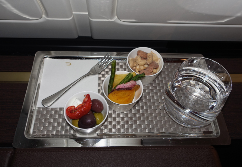 Vegetable Chips, Olives and Mixed Nuts, Etihad First Class Review