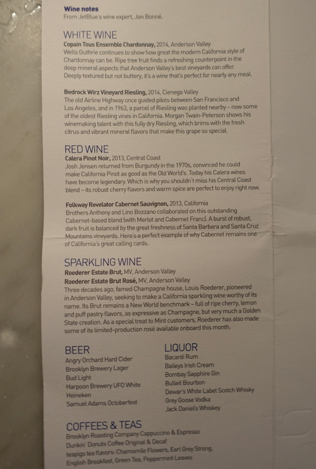 JetBlue Mint Wine List