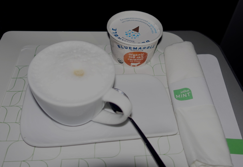 JetBlue Mint: Brooklyn Roasting Co. Cappuccino and Blue Marble Ice Cream