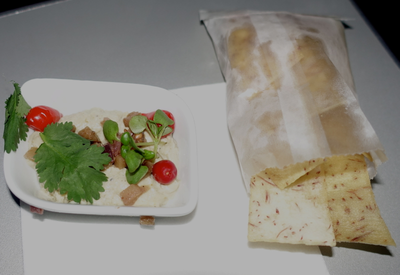 Eggplant Mousse and Taro Chips, JetBlue Mint Review A321