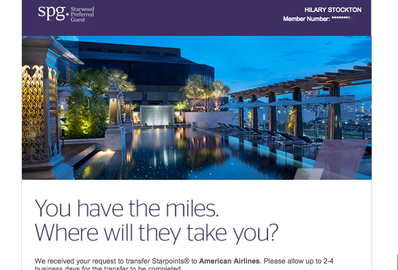 How Long for SPG Starpoints to Transfer to AAdvantage Miles?