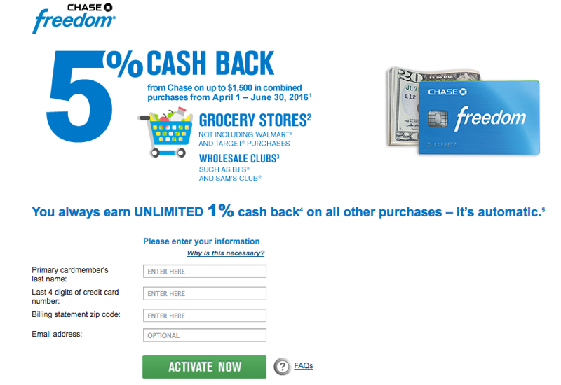 Activate Chase Freedom 5X for Grocery Store Spend