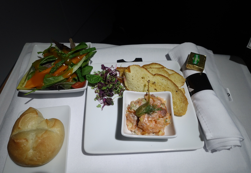 Lunch Appetizer and Salad, American A321 Business Class Review