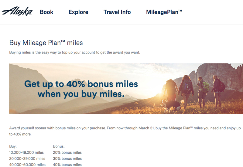 Buy Alaska Miles with 40% Bonus