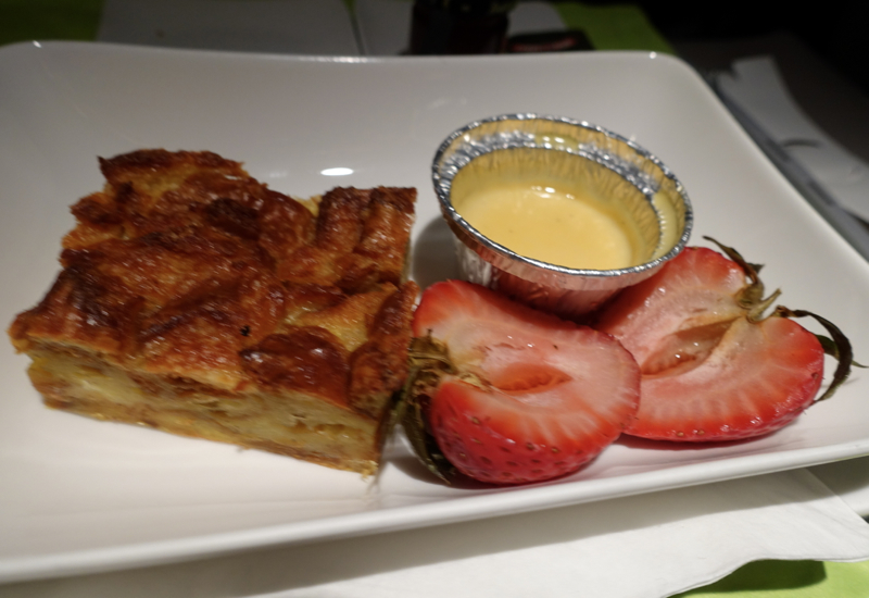 Bread Pudding with Vanilla Sauce, Air Tahiti Nui Business Class Review