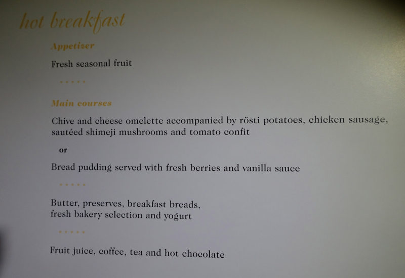 Air Tahiti Nui Business Class Breakfast Menu LAX-PPT