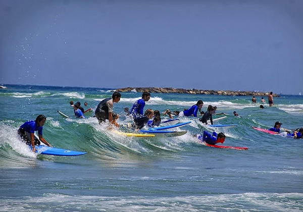 Surfers in Tel Aviv