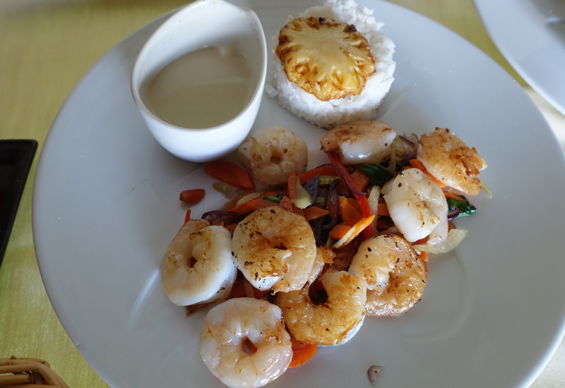 Roasted Shrimp with Pineapple Rice, InterContinental Bora Bora Thalasso Review