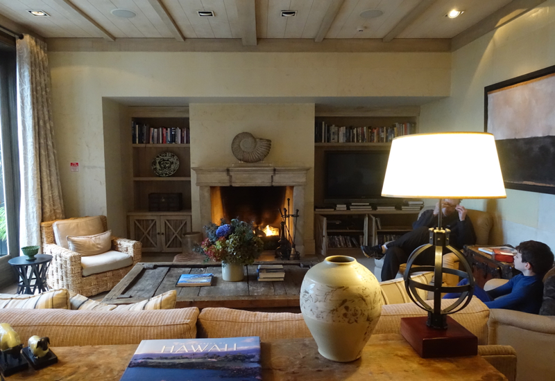 Cozy Lit Fireplace in the Lodge, The Farm at Cape Kidnappers Review New Zealand