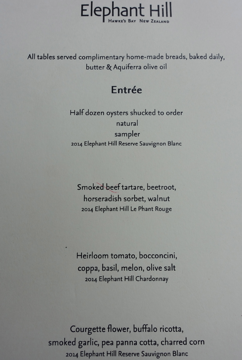 Elephant Hill Menu