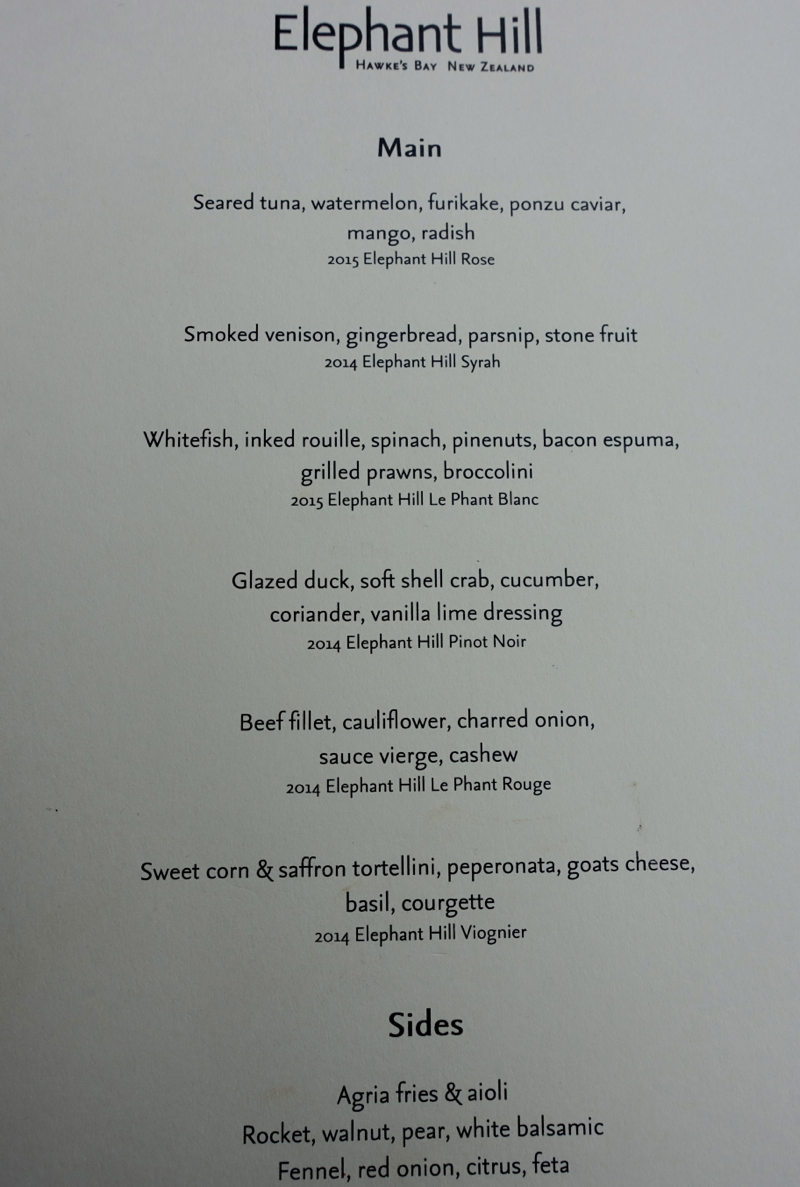 Elephant Hill Menu