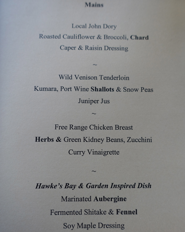 The Farm at Cape Kidnappers Dinner Menu