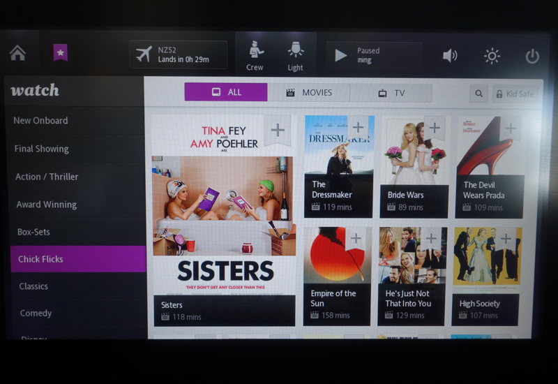 Air New Zealand IFE Film Selection