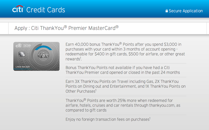 40K Citi ThankYou Premier Bonus Offer