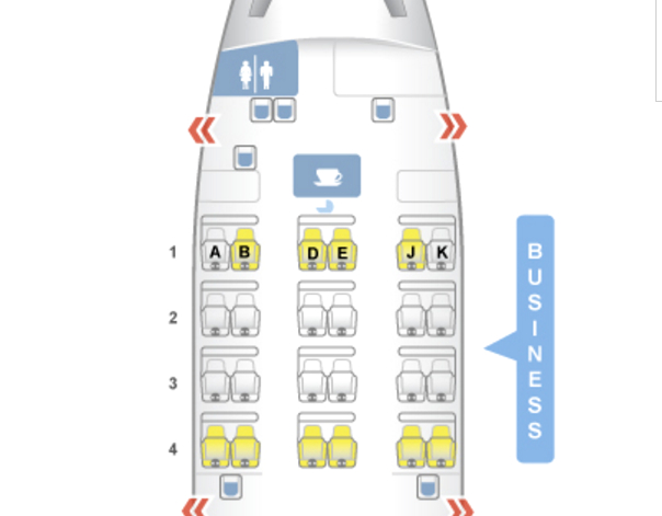 Fiji Airways A330-200 Business Class Seat Map