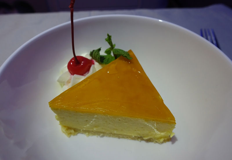 Coconut Cheesecake with Mango Topping, Fiji Airways Business Class Review