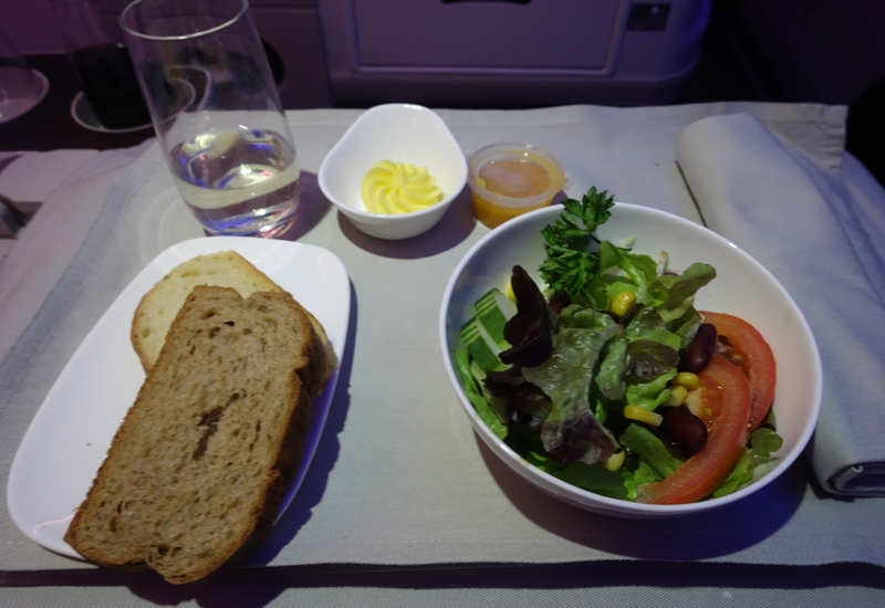 Fiji Airways Business Class Review-Salad and Bread