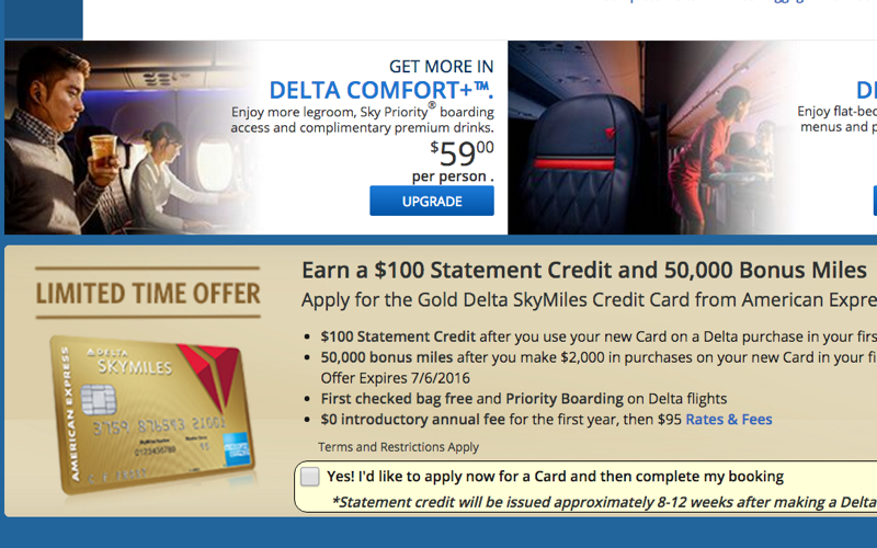 50K AMEX Gold Delta SkyMiles Card with $100 Statement Credit