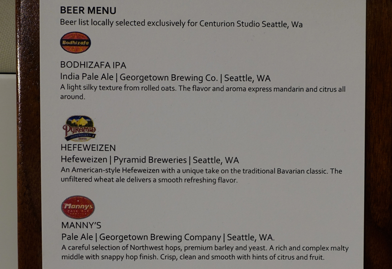 Local Beer Menu, AMEX Centurion Studio Seattle Review