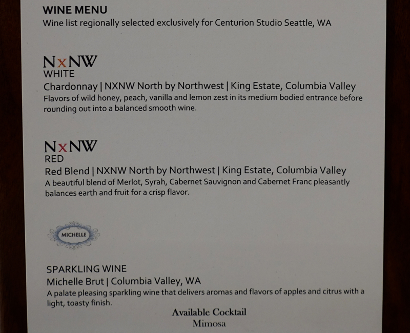 Wine List, AMEX Centurion Studio Seattle Lounge