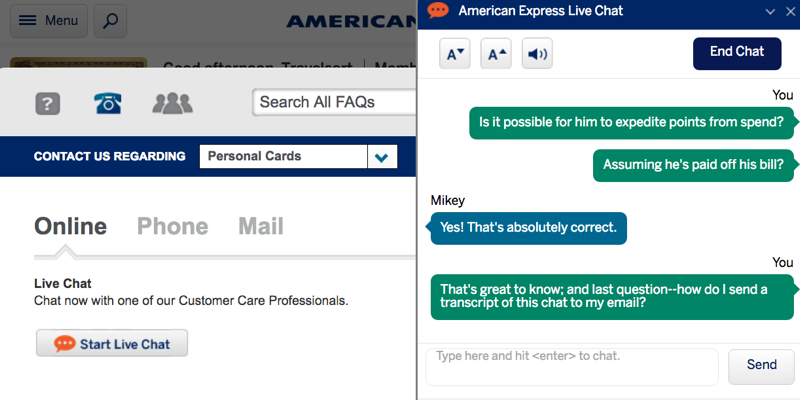 Expedite AMEX Membership Rewards Points via Live Chat