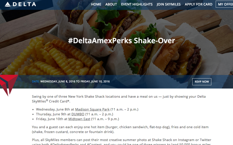 Free Shake Shack in NYC for Delta AMEX Credit Card Members
