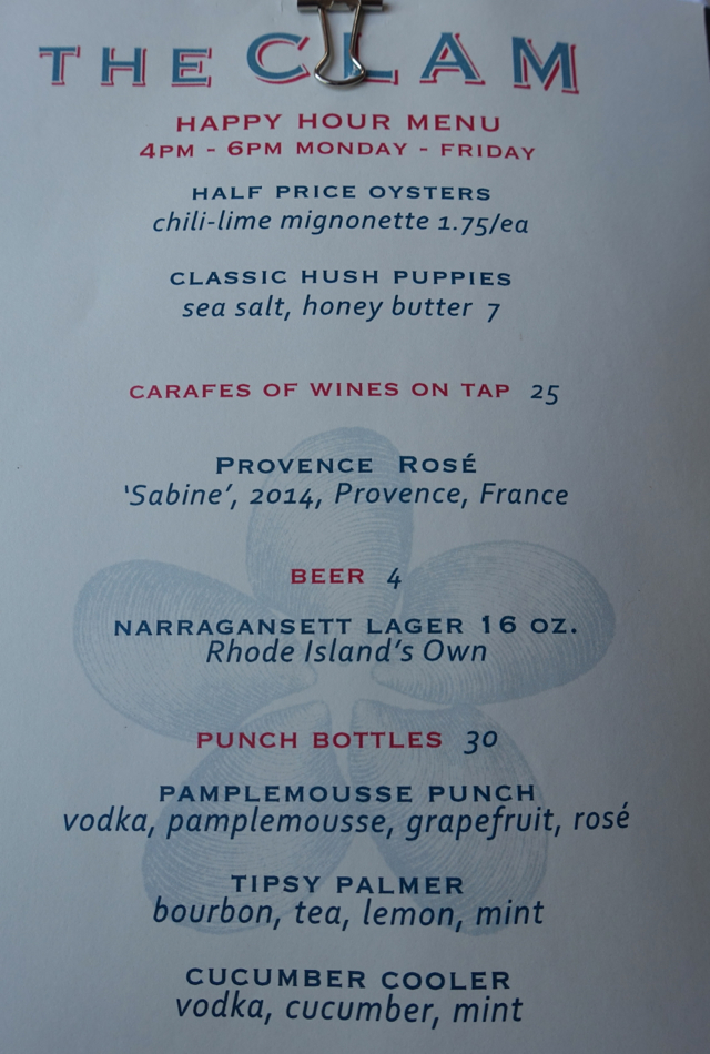 The Clam Happy Hour Menu