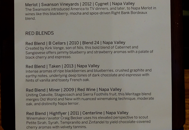 Red Wine List, AMEX Centurion Lounge SFO Review
