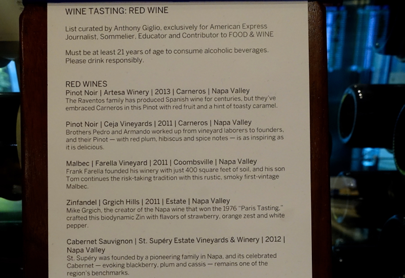 Red Wine List, AMEX Centurion Lounge San Francisco Review