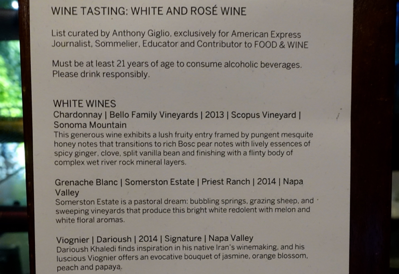 Wine List, White and Rose Wines, AMEX Centurion Lounge SFO Review