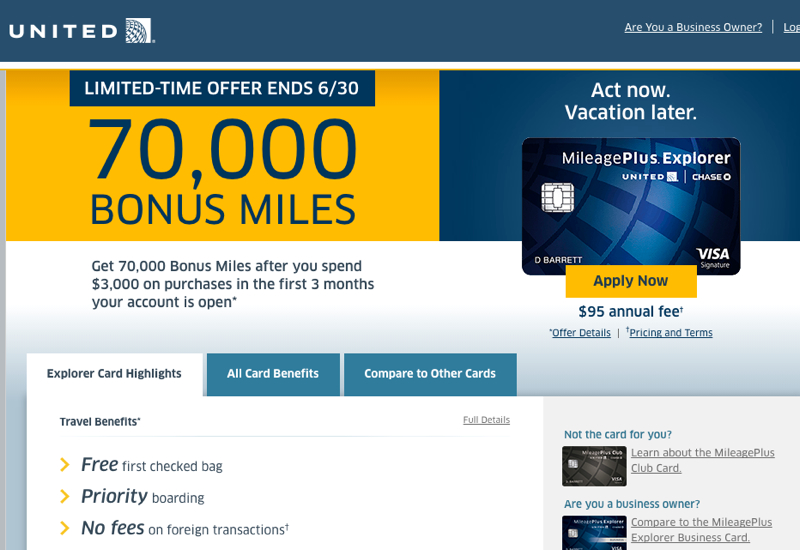 70K United MileagePlus Explorer Bonus Targeted Offer