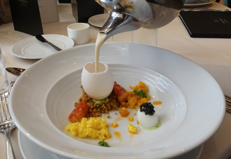Salvador Dali Empty Egg Caviar and Prawn Dish, Casa Mono NYC